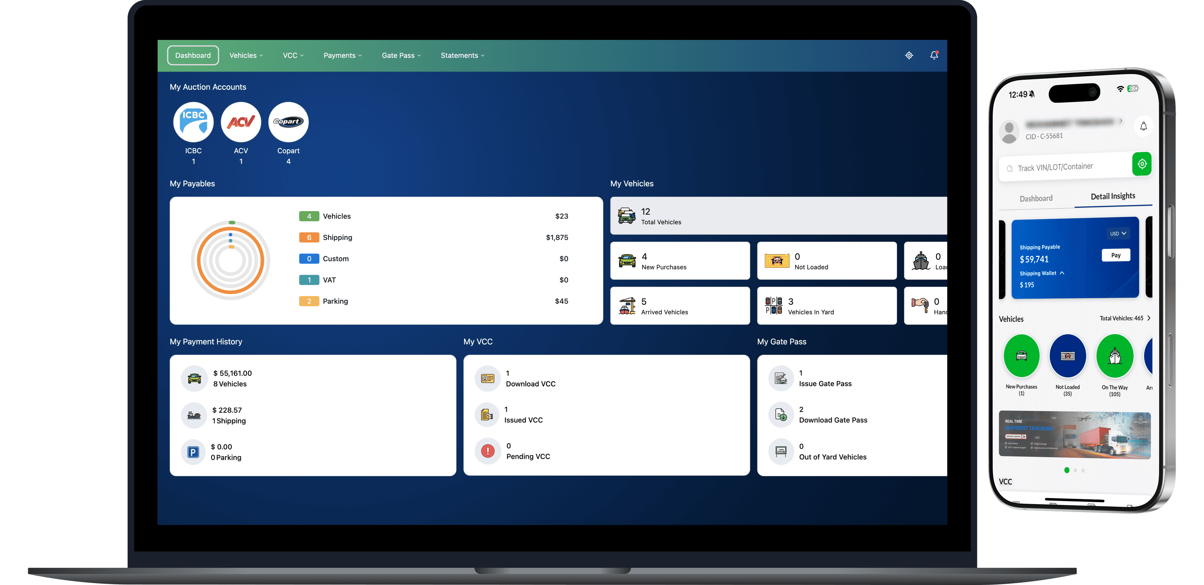 Enterprise desktop ERP dashboard and mobile operations application mockup